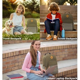 Leaper Geometric Backpack for School Laptop Backpack for Men Women Water-resistant Bookbags Travel Backpack Girls Army Green