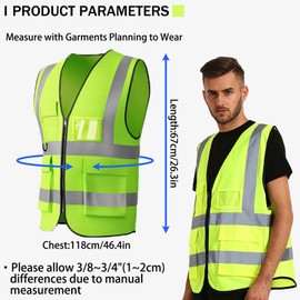 Hao Zhu 2 Pack Hi Vis Vests,Hi Vis Safety Vests with Pockets Zipper Front,Night Workwear Reflective Vest,for Traffic Work, Surveyor and Security Guard Construction Vest