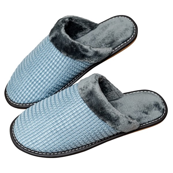HITOFUSHI Slippers, Room Shoes, Men's, Women's, Autumn, Winter, Spring, Warm, Cold Protection, Anti-Slip, Boa Included, Easy to Wear, Indoor Shoes, For Guests, blue