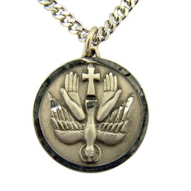 Religious Gifts Pewter Holy Spirit Dove Trinity Pendant with Bright Cut Accents, 15/16 Inch