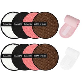 LOPHE 8 PCS Reusable Makeup Remover Pads & 2 PCS Hair Band for Make-Up