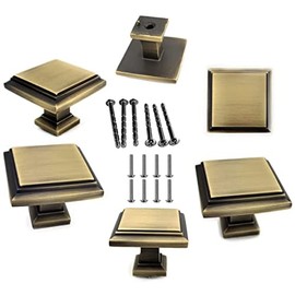 French Furniture Fittings Set of 6 Matt Antique Brass Art Deco Square Kitchen Knobs by FFF, Cupboard Drawer Knobs, Bedroom Furniture Knobs 32mm Square