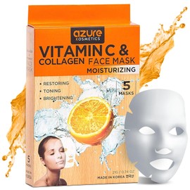 Collagen and Vitamin C Moisturizing Face Mask by Azure - Reduces Signs of Aging | Improve Skinâ€s Elasticity | Hydrates Your Skin| - 5 Pack