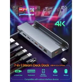 Steam Deck Dock, Stream Deck Dock Compatible with Valave Steam Deck/ROG Alloy, Steam Deck Docking Station(7-in-1) with 4K@60Hz HDMI/DP, Gigabit Ethernet, 3 USB A 3.2(10Gbps), 100W USB C Charging Port