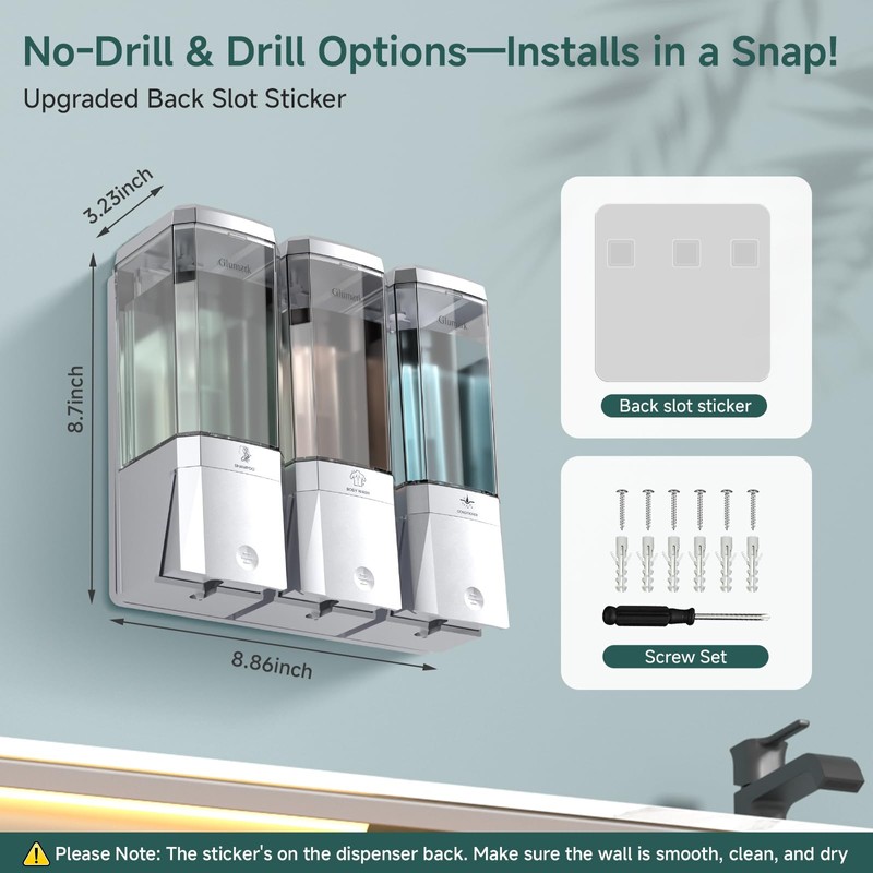 Shampoo and Conditioner Dispenser 3 Chamber No Drill Shower Soap