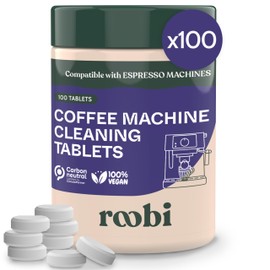 Roobi Espresso Machine Cleaning Tablets. Universal Espresso Machine Cleaner Tabs. 100 Count Carbon Neutral Espresso Clean Pack.