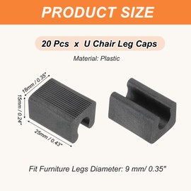 PATIKIL 20pcs 9mm U Shape Chair Leg Caps U Shaped Chair Leg Floor Protector Chair Feet Rectangle Chair Leg Tip Cover Pad for Hardwood Floor Smooth Slide Black