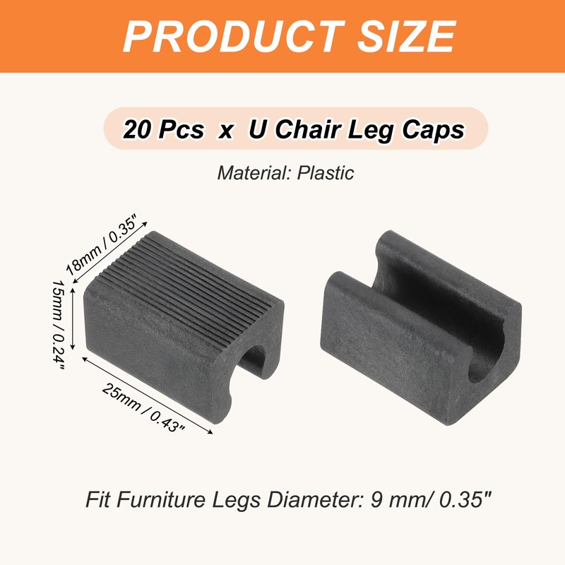 PATIKIL 20pcs 9mm U Shape Chair Leg Caps U Shaped