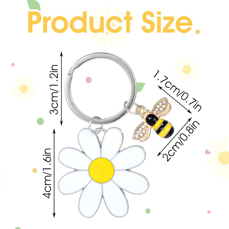 HHJZHII Cute Bee Daisy Keychain, Enameled Zinc Alloy Flower Key