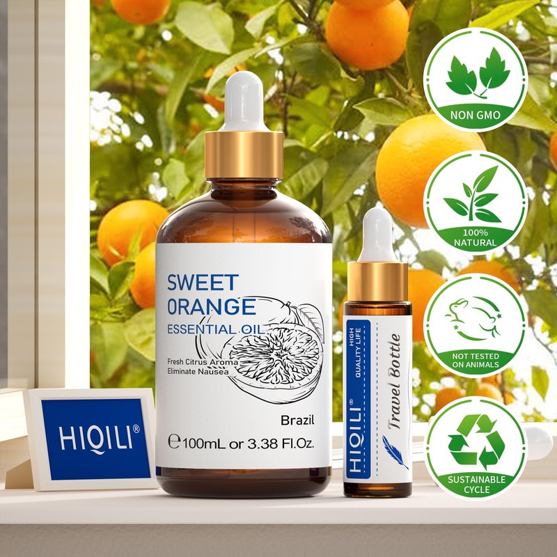HIQILI Orange Oil 100 ml, 100% Pure Natural Essential Oil,