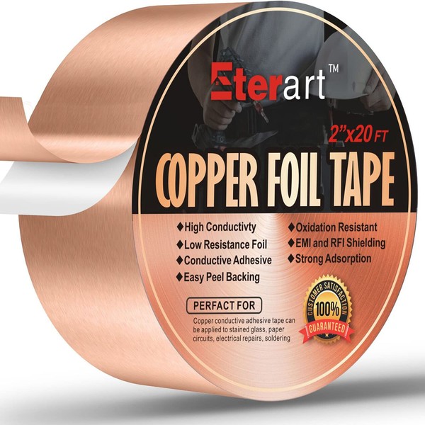 ETERART Copper Foil Tape with Conductive Adhesive for Guitar,EMI Shielding,Electrical Repairs-Enhance Stability and Performance of Electronic Devices,2inch X 20 FT
