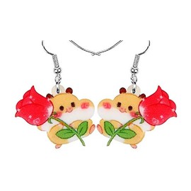 Adorable Cute Love Valentine Designs of Animals Earrings (Squirrel with Rose)