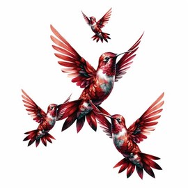 x4 Red Humming Bird Stickers for Wall Decor, Covering Marks, Mugs & Cups, Car Bumpers, Shower & Tile, Toilets, Laptop & More, Hardwearing Waterproof 0% Transparency (x4 Red, A5)
