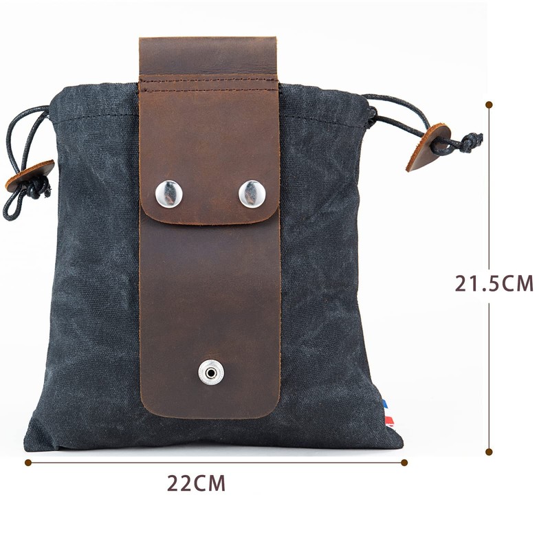 Waxed Canvas Foraging Pouch for Hiking, Collapsible Leather Belt Pouch