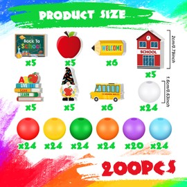 Misdary 200 Pcs Back to School Wooden Beads Colorful Large Round Beads Pencil School Gnome Shaped Beads for Jewelry Pendants Making DIY Crafts Kids Students School Supplies Home Decor