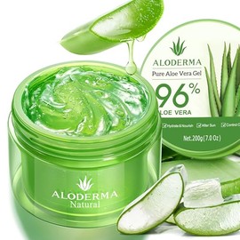 USDA Organic Aloe Vera Gel by Aloderma - 96% Pure Organic Aloe 7 oz; Made from fresh Aloe vera leaves, Not freeze-dried powder. (7 oz)