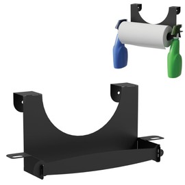 Koova Spray Bottle & Paper Towel Rack Heavy Duty- Hanging Storage for 2 Spray Bottles and Paper Towel Roll Utility Organizer Hardware Included - Made in USA Sturdy Metal Holder for Home and Garage