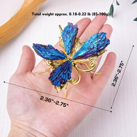 RJINGSHI Butterfly Statue Natural Electroplated Blue Tourmaline Butterfly Decor Collection Natural Home Decor Crystal Butterfly Butterfly Gift for Women 2.55" (Gold)
