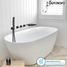 gotonovo 3 Handle Tub and Shower Faucet Set Wall Mounted Bath Tub Faucet Waterfall Tub Filler with Handheld Spray High Flow Rate 2 Function Bathroom Shower System with Rough-in Valve Matte Black