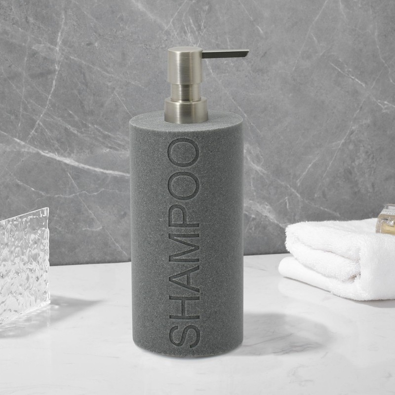 Indecor Home Resin Neutral Gray Sandstone Shampoo Engraved Bottle Refillable