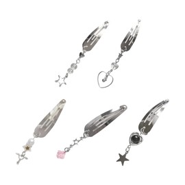 Y2K Snap Hair Clip for Women Hair Barrette Clip for Thick Thin Hair Hollow Star Bead-Silver Barrette Exquisite Hair Clip Heart Hair Barrettes for Women