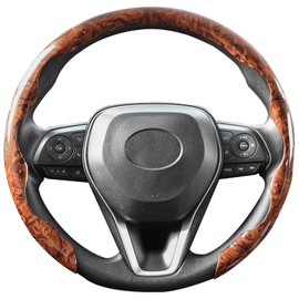 AUTOXBERT Wood Grain Steering Wheel Cover Anti-Slip for O/D Type 14 1/2-15.4 Inch Ultra-Thin Breathable Sport Cassette Car Accessories