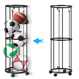 Columnar Vertical Ball Storage Racks with Wheels-NEW Durable 40x13'' Rolling Basketball Holder Wall Mount for Soccer, Volleyball, Space-Saving Garage Sports Ball Rack Organizer for Home,Gym & Outdoors
