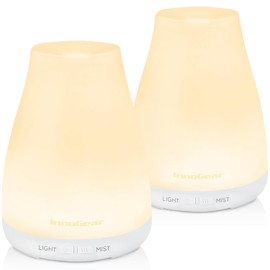 InnoGear Essential Oil Diffuser, 2 Pack Ultrasonic Diffusers for Home Aromatherapy Humidifier for Bedroom Room 7 Colors LED 2 Mist Mode Auto Off, Basic White