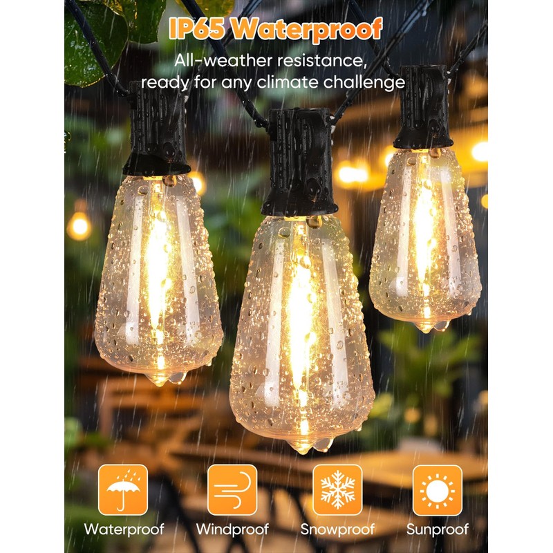 Brightever 200FT Outdoor String Lights with Remote, 2700K/4000K/5000K Selectable LED