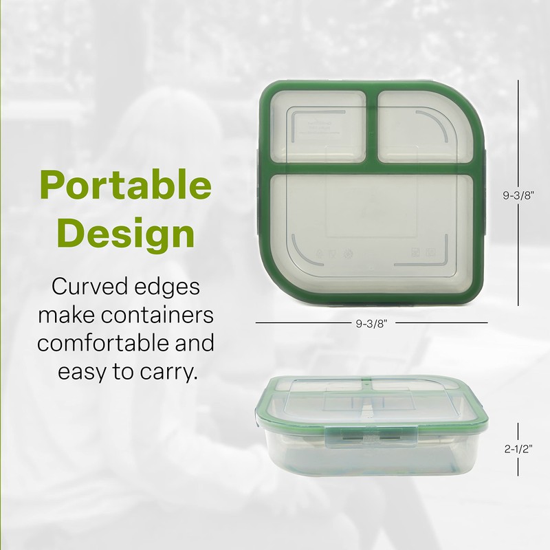 Large To-Go 3-Compartment Food Container, 9.4" X 9.4" X 2.5",