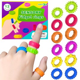 12 PCs Fidget Toys Kids Sensory Rings - Calming Down Spinner Rings for Kids, Anxiety Relief Toy, Fidgets for Classroom Prizes, Stocking Stuffers, Squish Sensory Toys for Autism, Fidgets School Office
