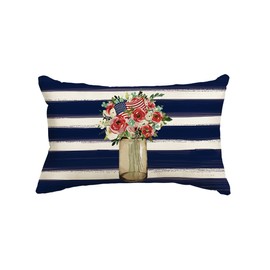 AVOIN colorlife Patriotic 4th of July Flower Stripes Throw Pillow Cover,12 x 20 Inch Patriotic Pillows Independence Memorial Day Cushion Case for Sofa Couch
