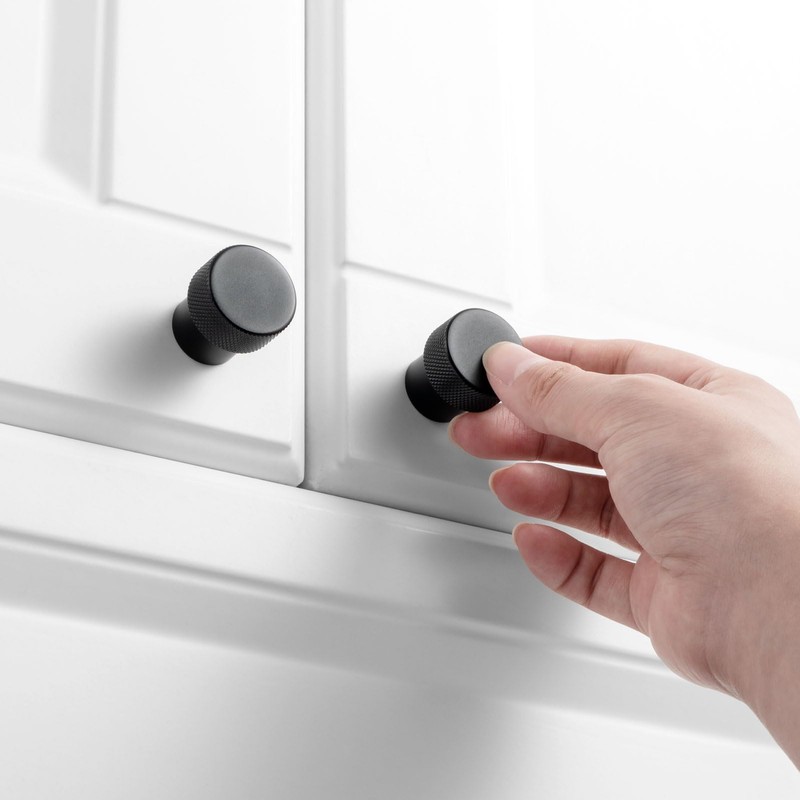 KOOFIZO 20-Pack Knurled Cabinet Knob - Black Pull Handle (28mm