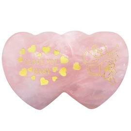 mookaitedecor I Love You Baby Engraved Natural Rose Quartz Heart Shaped Crystal Palm Worry Stone, Healing Crystal Valentine’s Day Gift, Love Heart Quartz Crystal Pocket Tumblestone Chakra Reiki