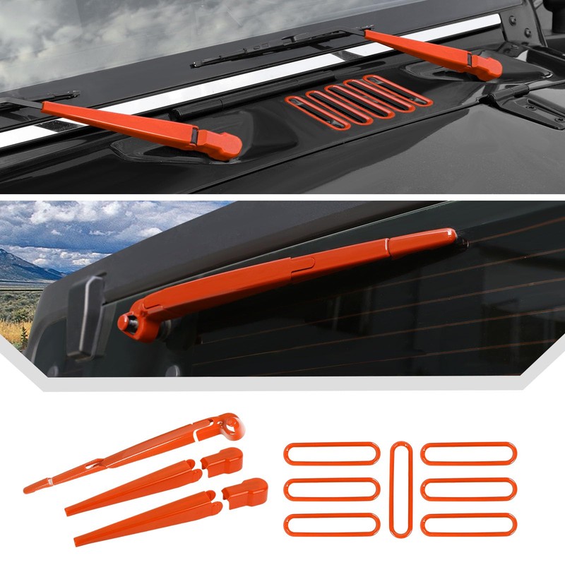 JeCar 10pcs Orange Windshield Wiper Covers Trim Kit for 2007-2018