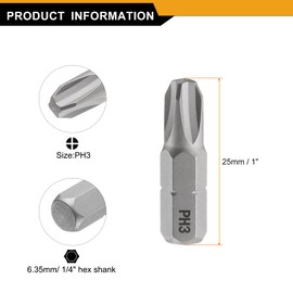 HARFINGTON 10pcs PH3 Phillips Screwdriver Bit 1/4" Hex Shank 25mm/1" Length Magnetic Cross Head Hex Bits S2 Steel Screw Driver Bit