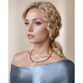 Wizock Boho Agate/Turquoise Beaded Necklaces for Women Evil Eye Necklace Protection Good Luck Unique Jewelry Gifts (Red Agate)