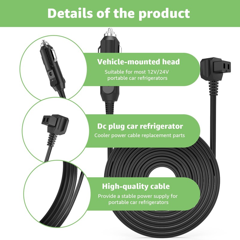 DC Car Refrigerator Power Cord Compatible with Alpicool, Bodega, Euhomy,