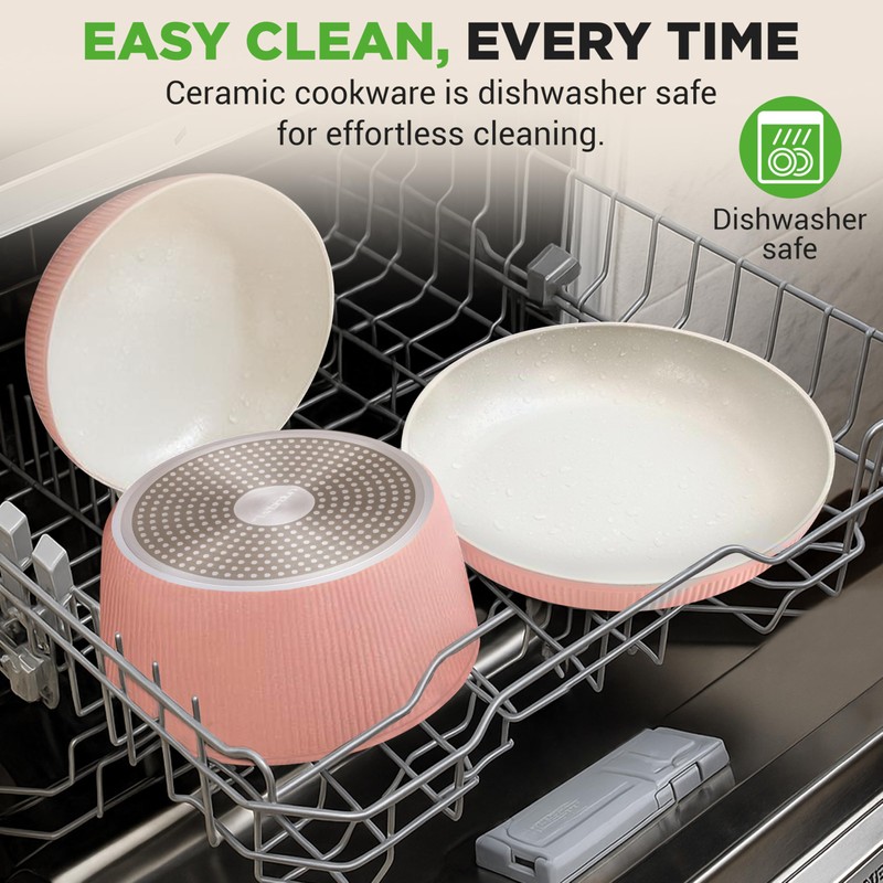 NutriChef 18-Piece Ceramic Cookware Set with Detachable Handles, Non Stick