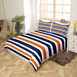 Stripe Art Bedding Set Twin Size for Kids Boys Bedroom,Blue and Orange Bed Duvet Cover Set,Modern Simple Comforter Cover Stripes Decor 2 Pieces 1 Duvet Cover with 1 Pillowcase No Comforter