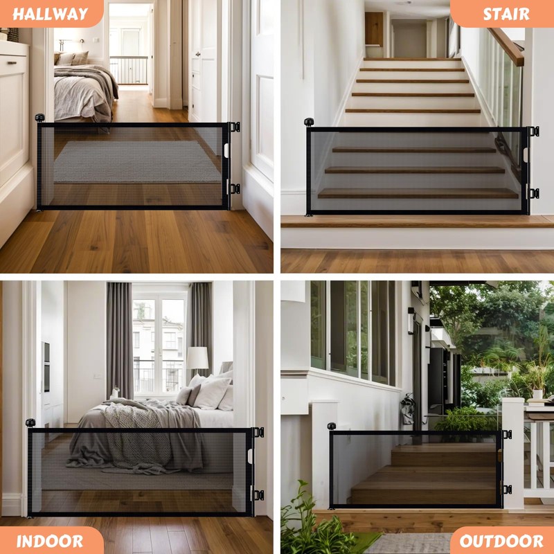 24" Tall Retractable Baby Gates to Step Over, Short Dog