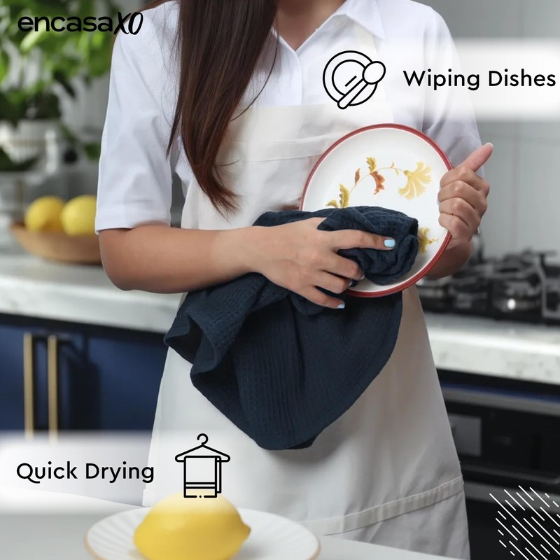 Encasa XO Kitchen Dish Towels Set | Navy Blue |