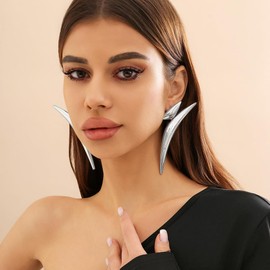 Large Chunky Gold Bang Statement Earrings for Women Unique Vintage Big Irregular Geometric Dangle Earrings Trendy Bold Mix Metal Earrings Prom Jewelry (Silver2)