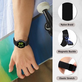 PaceBid 20 mm Nylon Bracelet for Garmin Forerunner 165/Forerunner 165 Music/Vivoactive 5 Braided Magnetic Sport Women Men Replacement Strap for Garmin Venu Sq 2/Venu Sq 2 Music Black