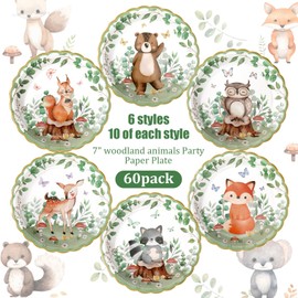 Fuyoooo 60 Pcs Jungle Safari Baby Shower Plates Paper Boys Girls Woodland Animals Birthday Party Decorations 7 Inch Disposable Zoo Animal Dinnerware Plates for Wedding Jungle Theme Baby Shower Party