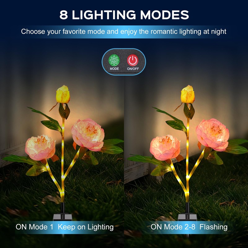 TANSOREN 2 Pack Solar Garden Lights Outdoor, 8 Lighting Modes