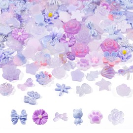 PandaHall 30g Luminous Flower Resin Cabochons Charms Purple No Hole Heart Butterfly Bowknot Dome Cabochons for Nail Art Decoration Scrapbooking Embellishment