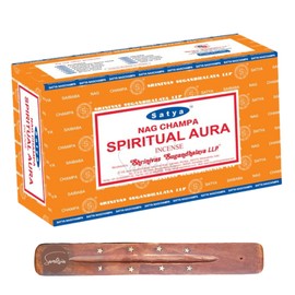 Satya Nag Champa Spiritual Aura Incense Sticks | x12 pack | with SAMASIA incense sticks holder | Used for Spomatherapy, Spa, Yoga, Weddings, Meditation, Healing, Positivity and Relaxation