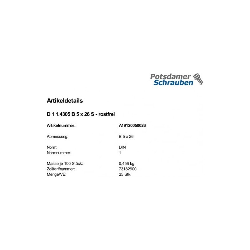 25 Stainless Steel Taper Pins DIN 1 1.4305 Form B