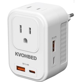 Voltage Converter US to Europe Travel: 220V to 110V Converter for European Country, Adapter with Fast Charging 2 USB A&2 Type C Worldwide Power Converter Adapter Combo for Germ, France, Italy, etc